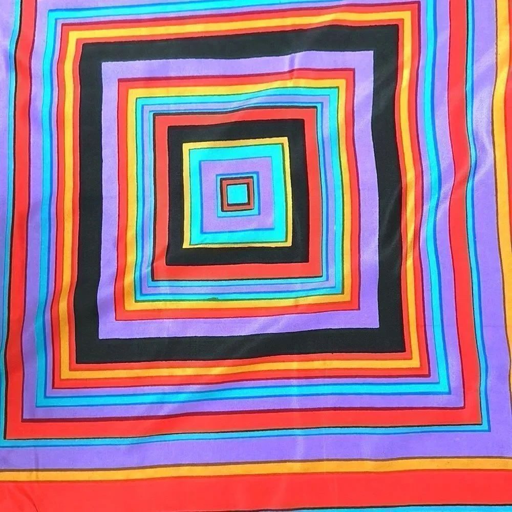 Baar & Beards Silk Square Scarf Colorful Striped Hand Rolled 30x30”